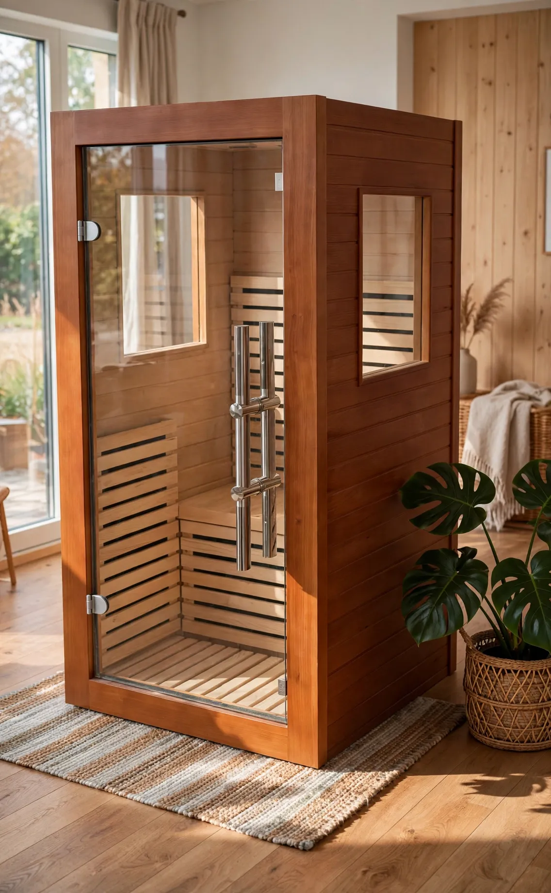Sauna cabin in a home wellness room